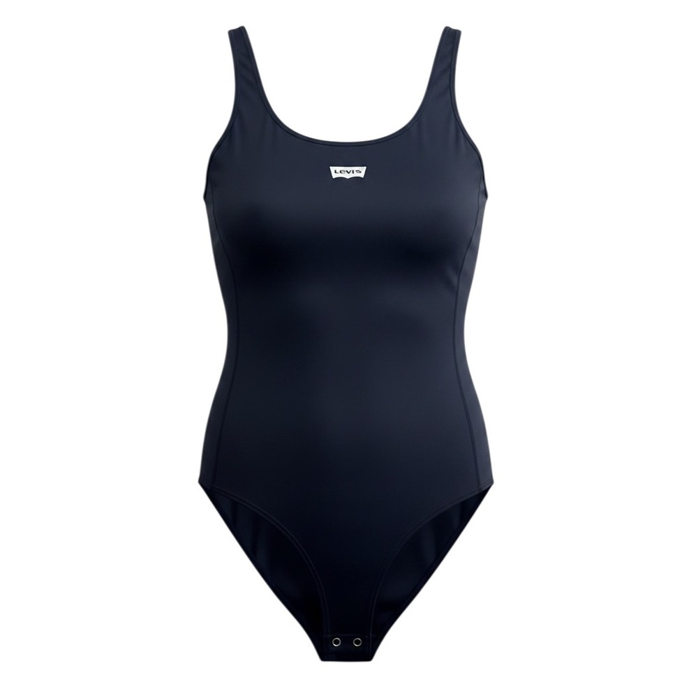 Levis Womens Sleeveless Logo Bodysuit Black Scoop Neck Snap Closure XS